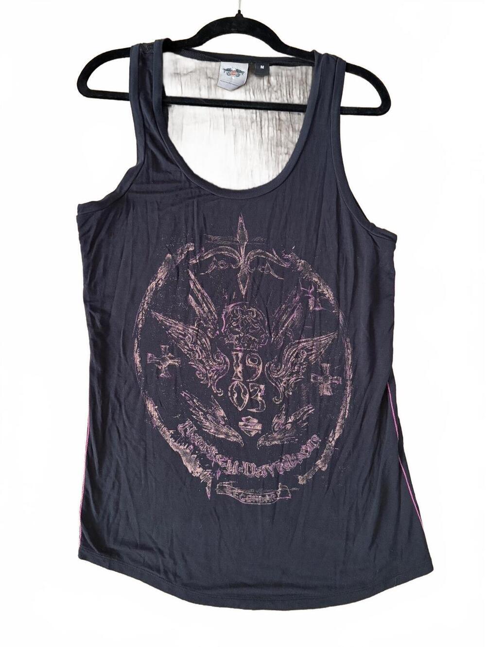 Harley-Davidson Tank Top Womens M Black Graphic Sheer Mesh Back Biker